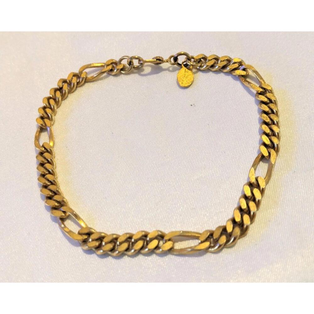 Vintage MONET Women's Slim Gold Tone Chain Bracelet Flat Link 7.5"